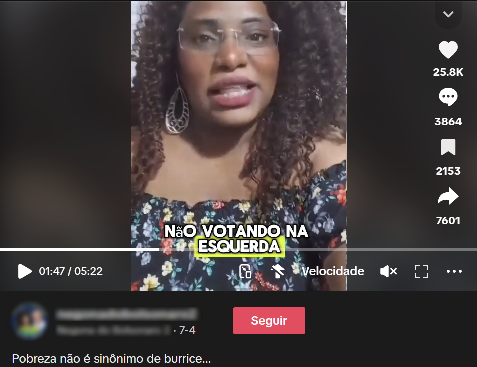 Vanessa Lopes da Silva falando nas redes sociais